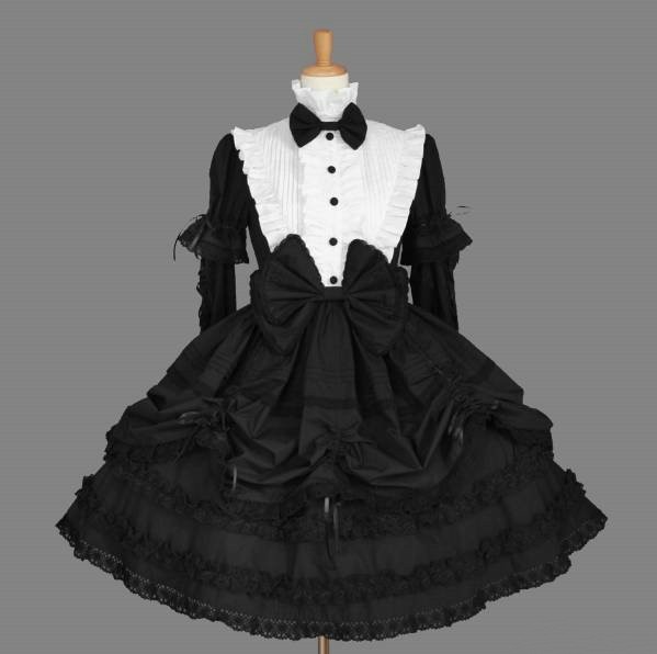 Adult Costume Black and White Western Gothic Lolita Dress - Click Image to Close